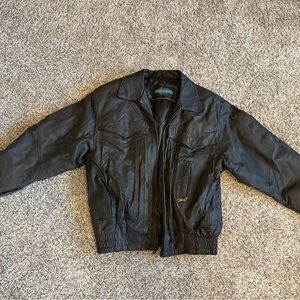 Men's Leather Bomber Jacket with Classic Paneling